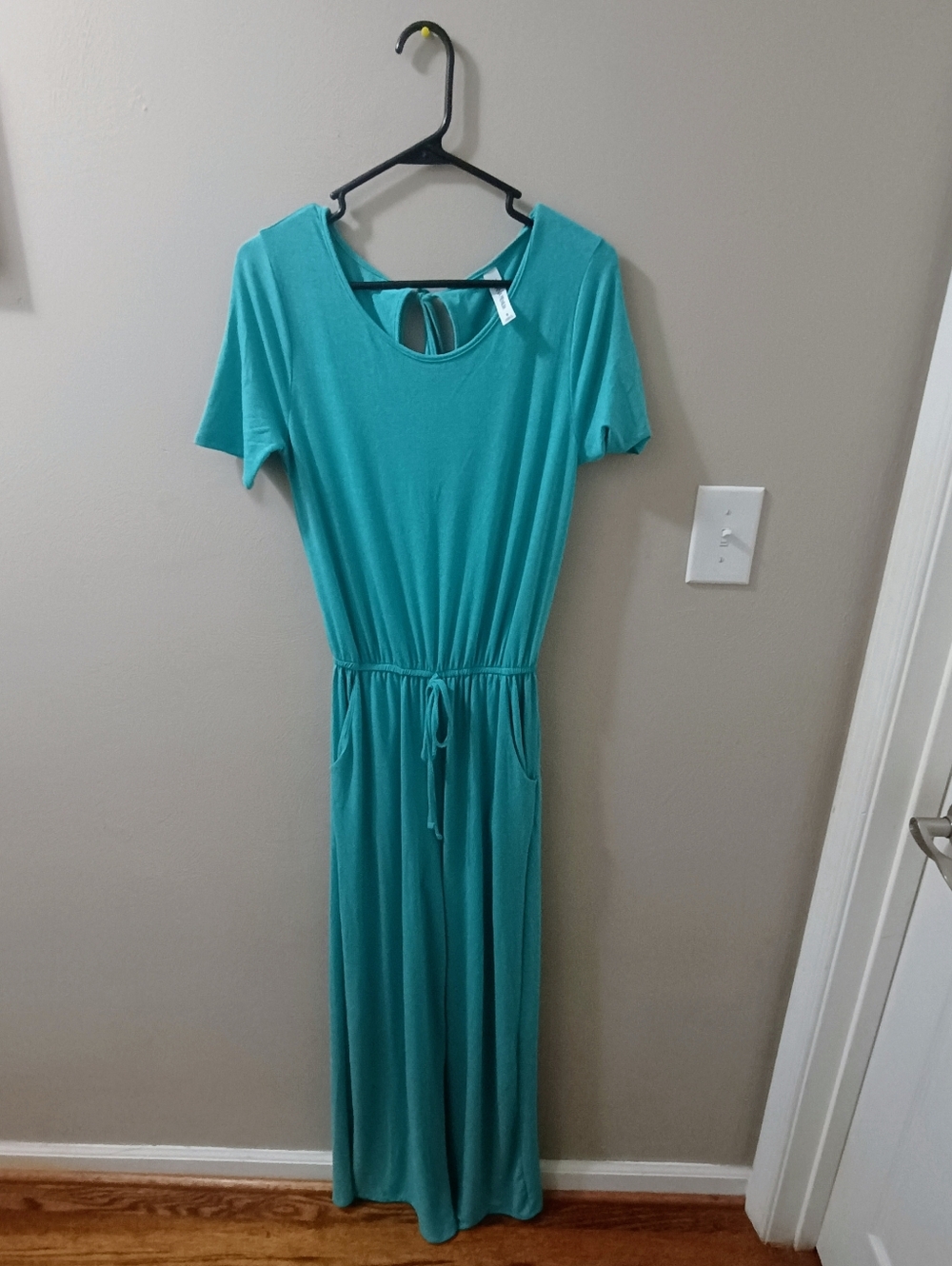 Zenana Teal Drawstring Waist Short Sleeve Jumpsuit